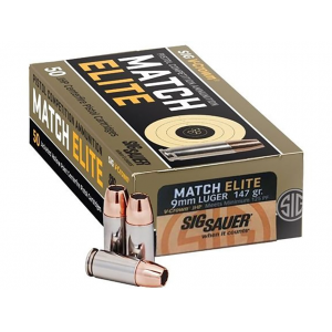  Sauer Match Elite 9mm Luger 147 Grain Sig V-Crown Jacketed Hollow Point Box Of 50 Ammo