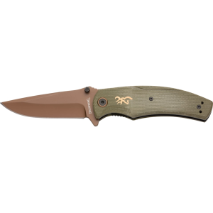 Browning Trailside Assisted Opening Pocket Knife 3.5" Drop Point D2 Titanium Blade Canvas Micarta Handle Green - Browning