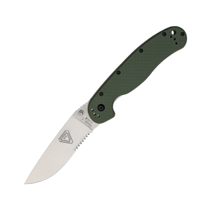 Ontario RAT 1 Pocket Knife 3.6" Partially Serrated Drop Point AUS-8 Satin Blade Nylon Handle OD Green - Ontario