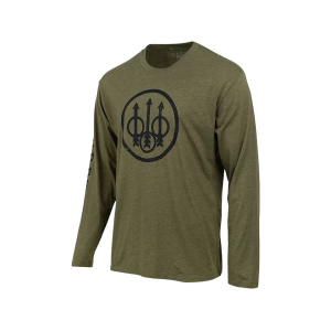 Beretta Men's Trident Logo Long Sleeve Crew Neck T Shirt Heather Military Green Large - Beretta