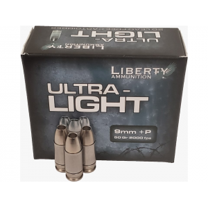 LIBERTY Ammunition Ultra Light 9mm Luger +p Ammo 50 Grain Fragmenting Hollow Point Lead Free Box Of 20