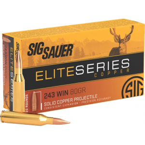 Sauer Elite Hunting Copper Ammunition 243 Winchester 80 Grain Solid Hollow Point Lead Free Box Of 20 Ammo