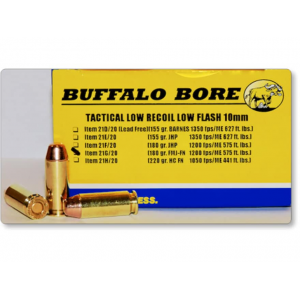 BUFFALO Bore Tactical Low Recoil 10mm Auto Ammo 180 Grain Full Metal Jacket Box Of 20 651815021072 224998