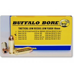 BUFFALO Bore Tactical Low Recoil 10mm Auto Ammo 180 Grain Jacketed Hollow Point Box Of 20 651815021065 564435