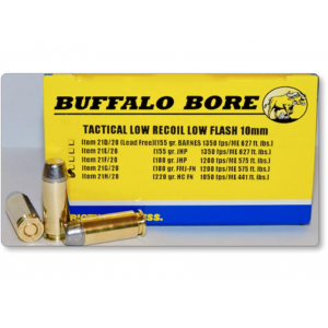 BUFFALO Bore Tactical Low Recoil 10mm Auto Ammo 220 Grain Flat Nose Box Of 20 651815021089 590578