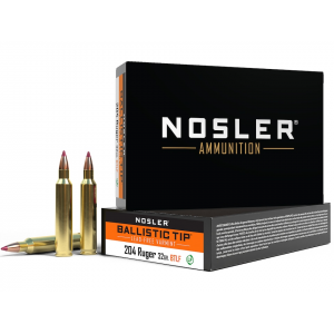 Nosler BT Varmint 204 Ruger Ammo 32 Grain Nosler Ballistic Tip Polymer Tip Lead Free Box of 20 - Nosler