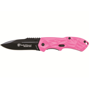 Smith & Wesson SWBLOP3SMP Assisted Opening Pocket Knife 2.5" Drop Point 4034 Black Oxide Blade Aluminum Handle Pink - Smith & Wesson