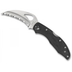 Byrd Knife Hawkbill Pocket Knife 2.9" Fully Serrated Hawkbill 8Cr13MoV Satin Blade Fiberglass Reinforced Nylon (FRN) Handle Black - Byrd Knife