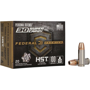 Federal Premium Personal Defense 30 Super Carry Ammo 100 Grain Federal HST Jacketed Hollow Point Box Of 20 eral Premium Personal Defense 30 Super Carry 100 Grain Federal HST Jacketed Hollow Point Box Of 20 Ammo