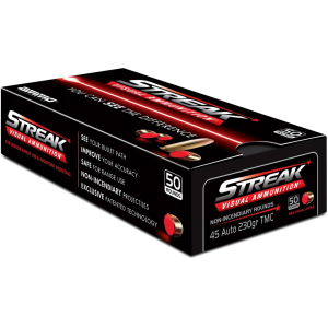 Ammo Inc. Streak Visual 45 ACP Ammo 230 Grain Red Cold Tracer Full Metal Jacket Box of 50