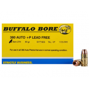 BUFFALO Bore 380 Acp +p Ammo 80 Grain Barnes Tac-xp Solid Hollow Point Lead Free Box Of 20