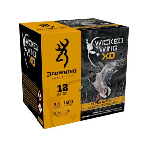 Browning Wicked Wing XD Waterfowl 12 Gauge Ammo 3-1/2 #2 Steel Shot 1-1/2 Oz Box Of 25 wning Wicked Wing XD Waterfowl 12 Gauge 3-1/2 #2 Steel Shot 1-1/2 Oz Box Of 25 Ammo