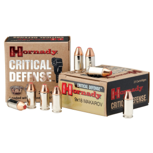 HORNADY Critical Defense 9x18mm (9mm Makarov) Ammo 95 Grain HORNADY Ftx Polymer Tip Box Of 25