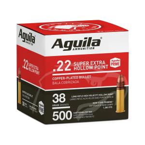 Aguila Super Extra High Velocity 22LR Ammo 38 Grain Plated Hollow Point Box of 500 (Bulk)