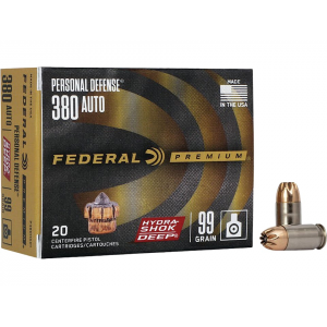 eral Premium Personal Defense Micro 380 ACP 99 Grain Federal Hydra-Shok Deep Jacketed Hollow Point Box Of 20 Ammo