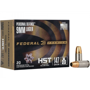 eral Premium Personal Defense 9mm Luger 147 Grain Federal HST Jacketed Hollow Point Box Of 20 Ammo