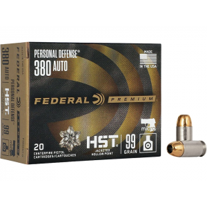eral Premium Personal Defense 380 ACP 99 Grain Federal HST Jacketed Hollow Point Box Of 20 Ammo