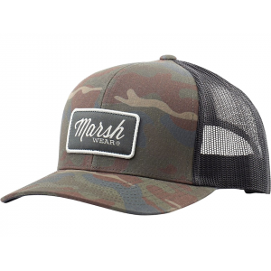 MARSH WEAR Men's Script Trucker Hat Cumin Shoal Camo One Size Fits Most