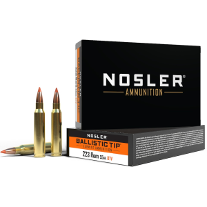 Nosler BT Varmint 223 Remington Ammo 55 Grain Nosler Ballistic Tip Polymer Tip Box of 20