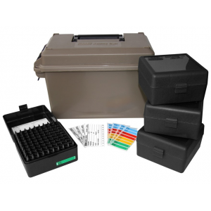 MTM Ammo Can Combo 50 Caliber Polymer Dark Earth with 4 Flip Top Ammo Boxes 17 Remington, 204 Ruger, 223 Remington 100-Round Polymer Black