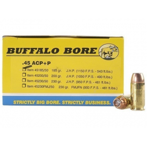 BUFFALO Bore 45 Acp +p Ammo 185 Grain Jacketed Hollow Point Box Of 20