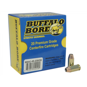 BUFFALO Bore 45 Acp +p Ammo 230 Grain Jacketed Hollow Point Box Of 20