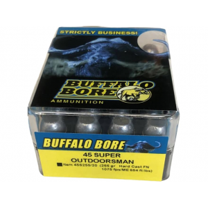 BUFFALO Bore Outdoorsman 45 Super Ammo 255 Grain Hard Cast Lead Flat Nose Box Of 20