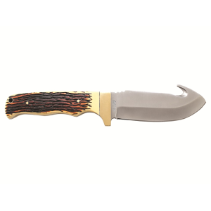Uncle Henry Stagalon Fixed Blade Knife 4.25" Drop Point with Gut Hook 7Cr17MoV Stainless Blade Bonelon Handle Stag - Uncle Henry