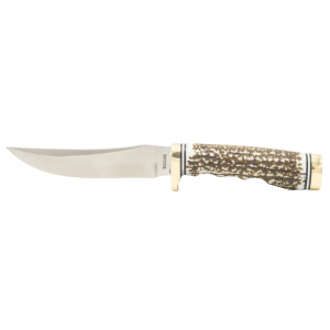 Uncle Henry Golden Spike Fixed Blade Knife 5" Clip Point 7Cr17MoV Polished Blade Bonelon Handle Stag