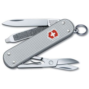 Victorinox Swiss Army Classic SD Pocket Knife 5 Function Stainless Steel Blade Ribbed Alox Aluminum Handle Silver - Victorinox Swiss Army