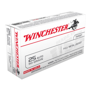 Winchester White Box USA 25 ACP Ammo 50 Grain Full Metal Jacket Box of 50