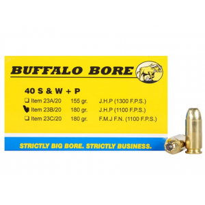 BUFFALO Bore 40 S&w +p Ammo 180 Grain Jacketed Hollow Point Box Of 20