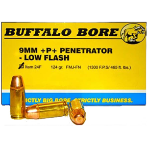 Buffalo Bore Penetrator 9mm Luger +P+ Ammo 124 Grain Full Metal Jacket Box of 20