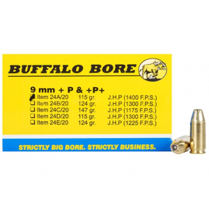 falo Bore 9mm Luger P 115 Grain Jacketed Hollow Point Box Of 20 Ammo