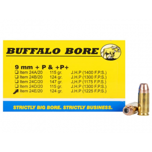 falo Bore 9mm Luger P 124 Grain Jacketed Hollow Point Box Of 20 Ammo