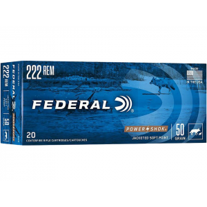 FEDERAL Power-shok 222 Remington Ammo 50 Grain Jacketed Soft Point Box Of 20