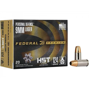 eral Premium Personal Defense 9mm Luger 124 Grain Federal HST Jacketed Hollow Point Box Of 20 Ammo