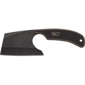 Browning Cut Off Camp Fixed Blade Knife 2.5" Cleaver 9Cr14MoV Stonewashed Blade G-10 Handle Black - Browning