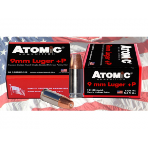858767004546 ATOMIC Ammunition 9mm Luger +p Ammo 124 Grain Jacketed Hollow Point Box Of 20 858767004546 648737