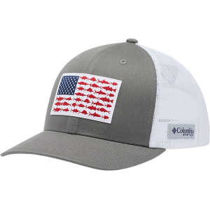 Columbia Mens PFG Fish Flag Mesh Snap Back Hat Titanium/White - Columbia
