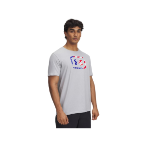 UNDER ARMOUR Men's Freedom Hook T Shirt Mod Gray Medium Heather/Royal 2XL