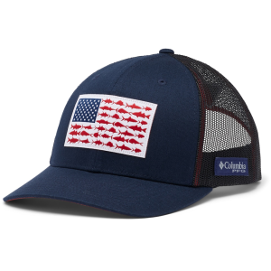 Columbia Mens PFG Fish Flag Mesh Snap Back Hat Collegiate Navy/Sunset Red - Columbia