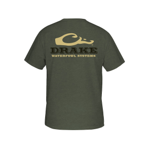 Drake Men's Logo Short Sleeve Crew Neck T Shirt Kalamata Olive Light Heather Medium - Drake