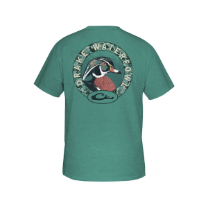 Drake Men's Wood Duck Circle Short Sleeve Crew Neck T Shirt Sea Blue Dark Heather Large - Drake