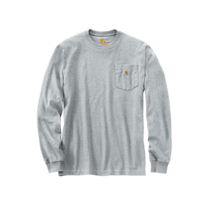 CARHARTT Men's Loose Fit Heavyweight Long Sleeve Crew Neck Pocket T Shirt Heather Gray 3XL