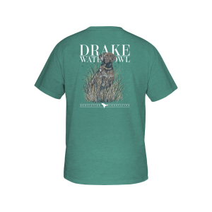 Drake Men's Chocolate Lab Short Sleeve Crew Neck T Shirt Sea Blue Dark Heather Large - Drake