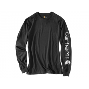 CARHARTT Men's Loose Fit Heavyweight Logo Sleeve Graphic Long Sleeve Crew Neck T Shirt Black Medium
