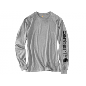 CARHARTT Men's Loose Fit Heavyweight Logo Sleeve Graphic Long Sleeve Crew Neck T Shirt Heather Gray 2XL