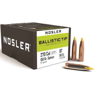 NOSLER Ballistic Tip Hunting 6.8mm, 270 Caliber (277 Diameter) Bullets 150 Grain Polymer Tip Box of 50