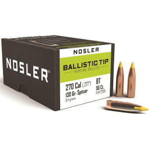 NOSLER Ballistic Tip Hunting 6.8mm, 270 Caliber (277 Diameter) Bullets 130 Grain Polymer Tip Box of 50